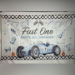 Racing Theme Happy 1st Birthday Backdrop Banner 5x3 Ft.
